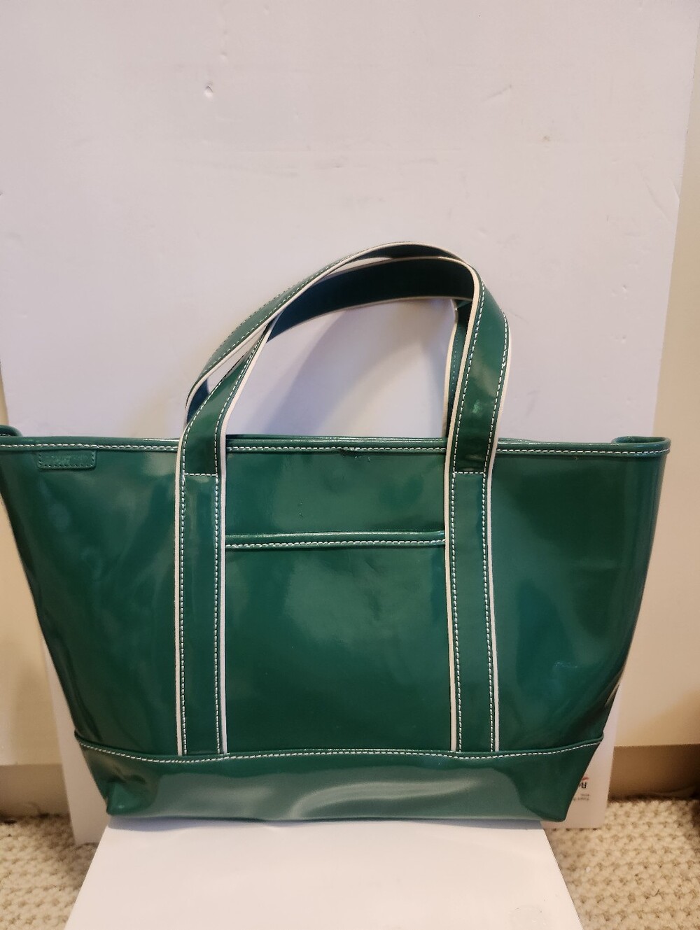 Lands' End Emerald Green Patent Leather Classic Tote Bag Retail $150